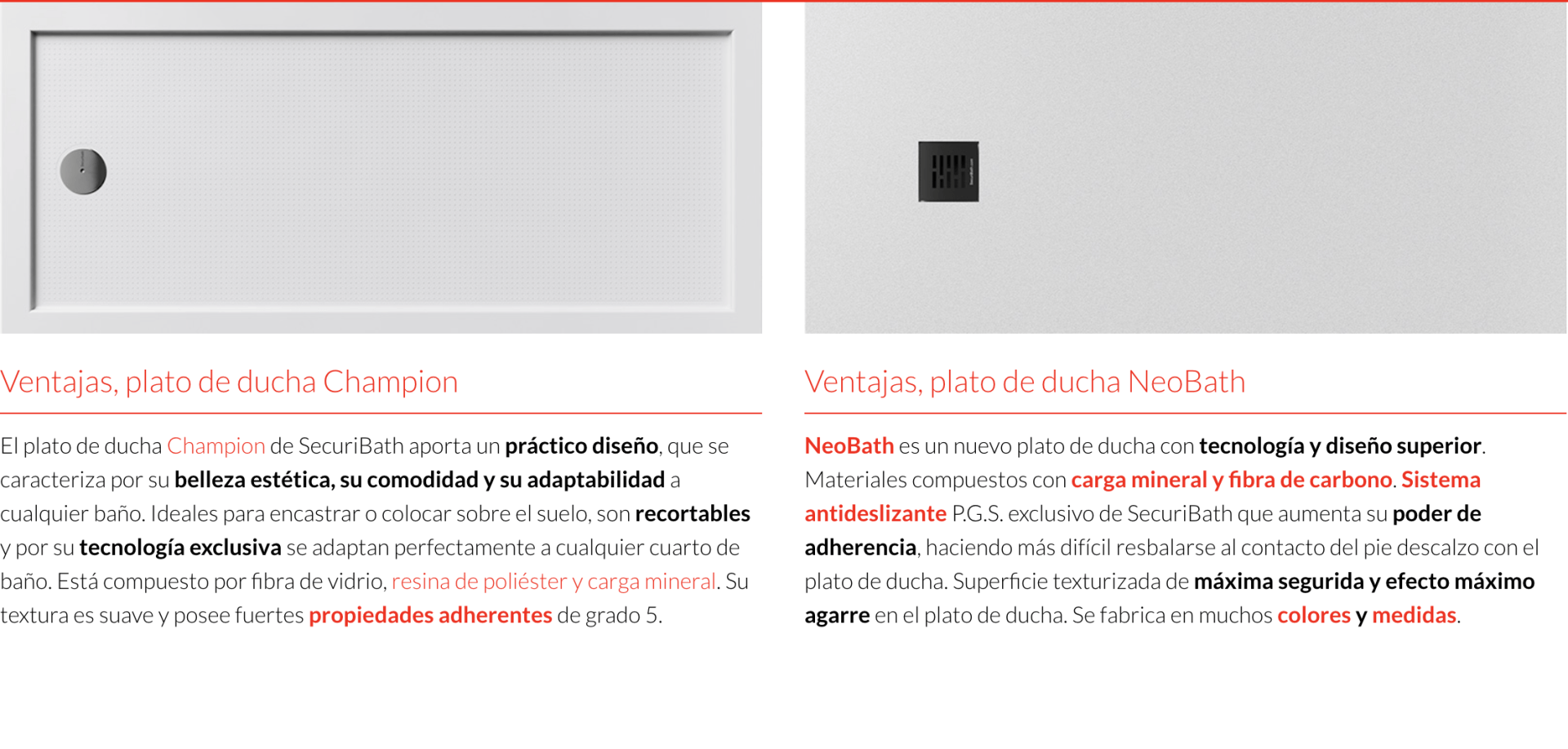 Dos imágenes de platos de ducha blanco
