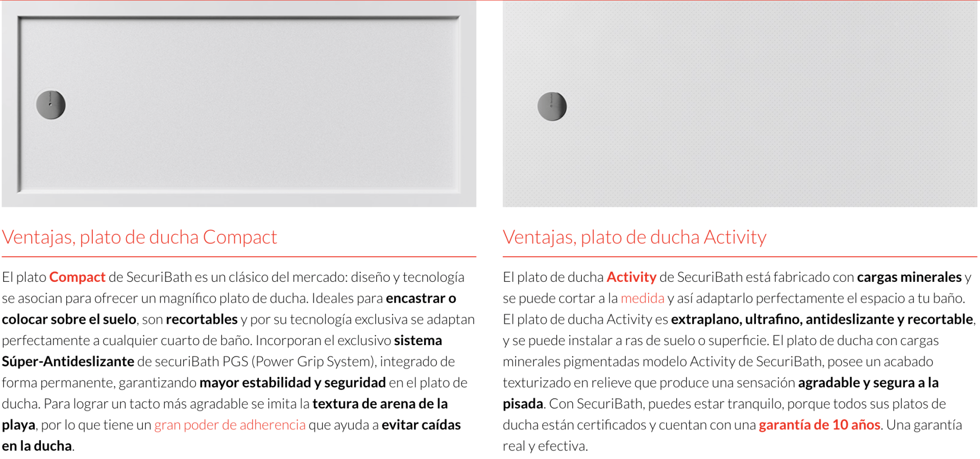Dos imágenes de platos de ducha blanco