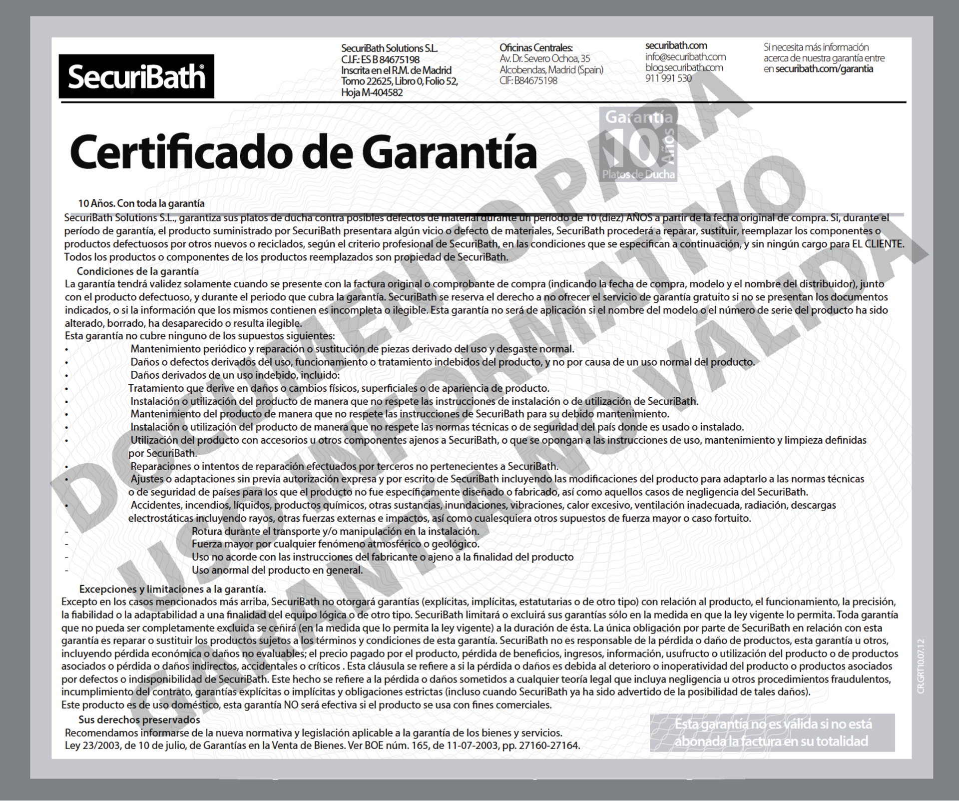Un documento de muestra de como son nuestras garantias