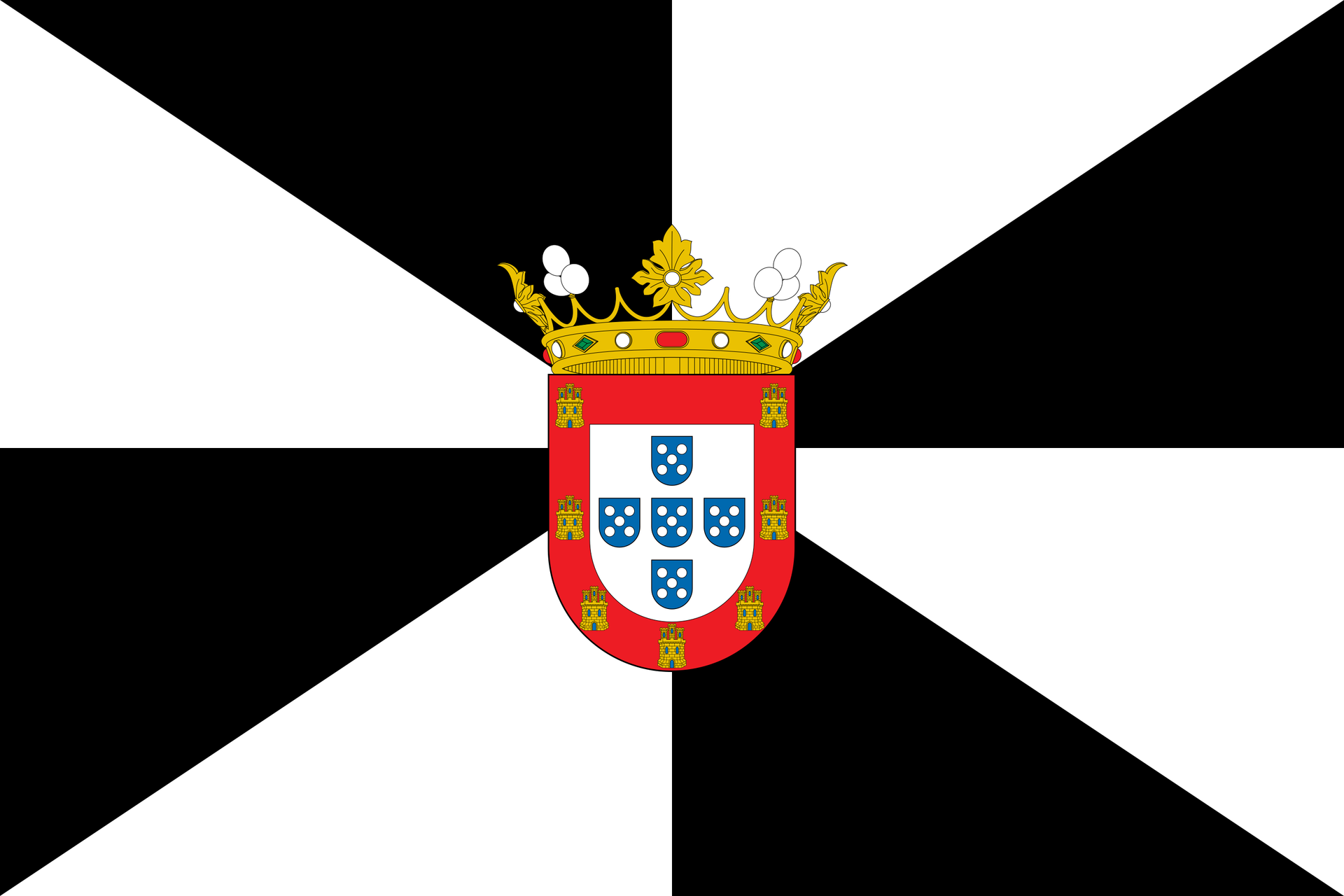 Una bandera en blanco y negro con un escudo de armas.