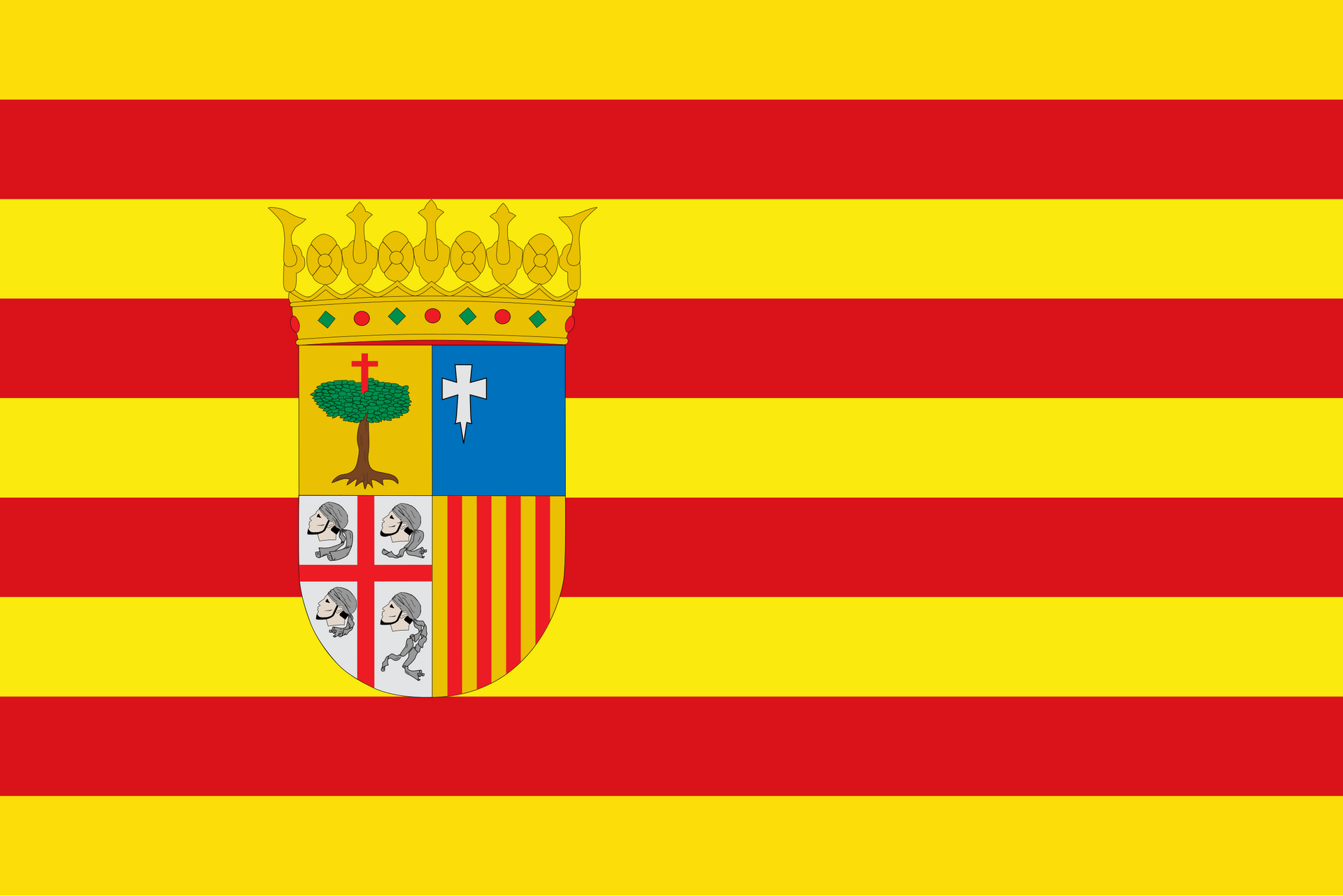 Una bandera amarilla y roja con un escudo de armas.