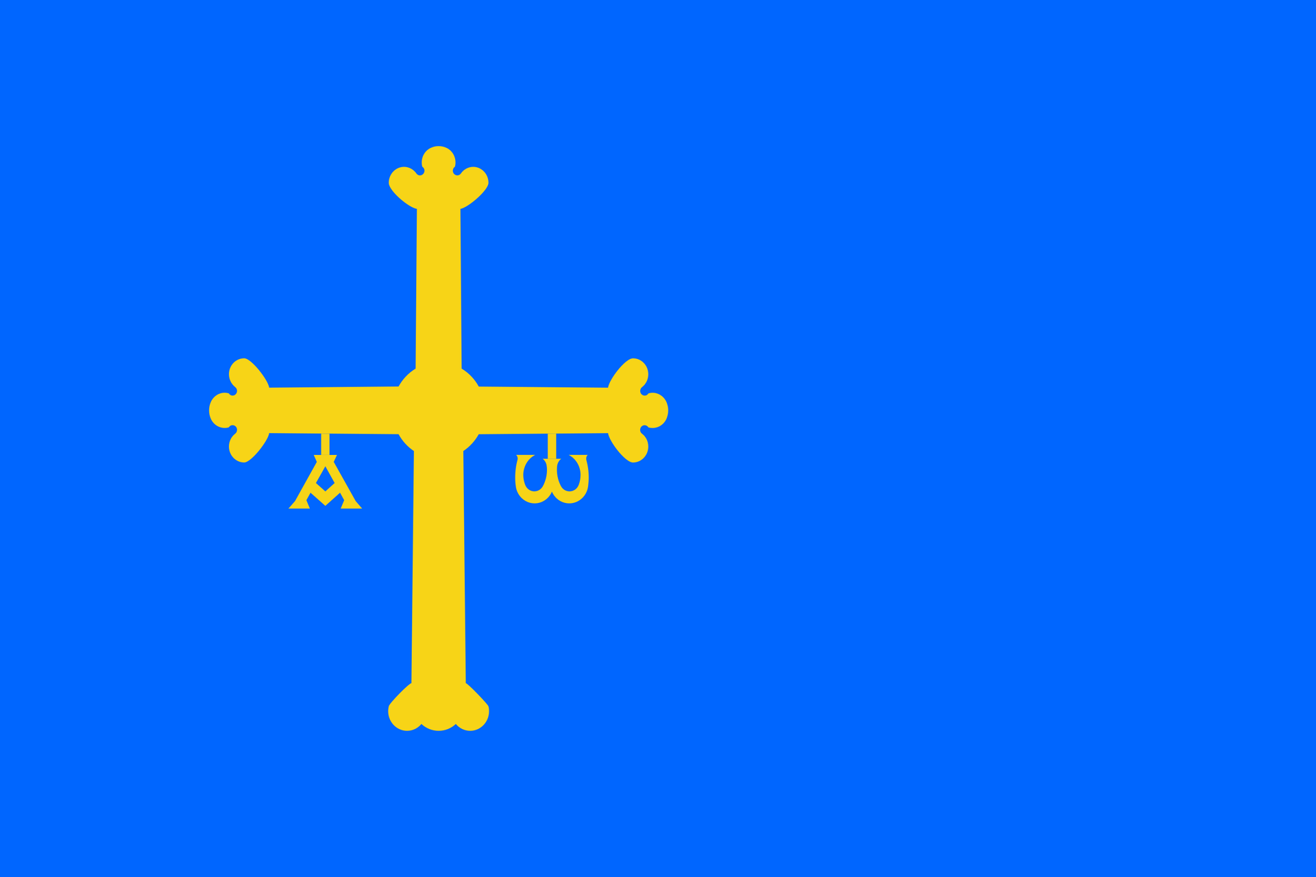 La bandera de asturias es una cruz amarilla sobre fondo azul.