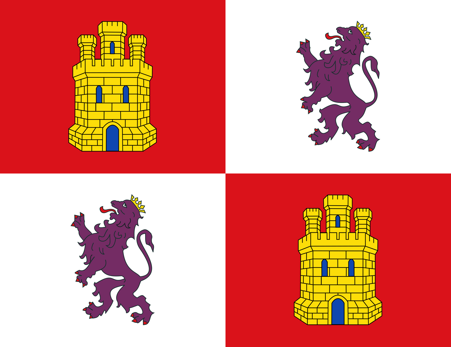 Una bandera con un castillo y un león.