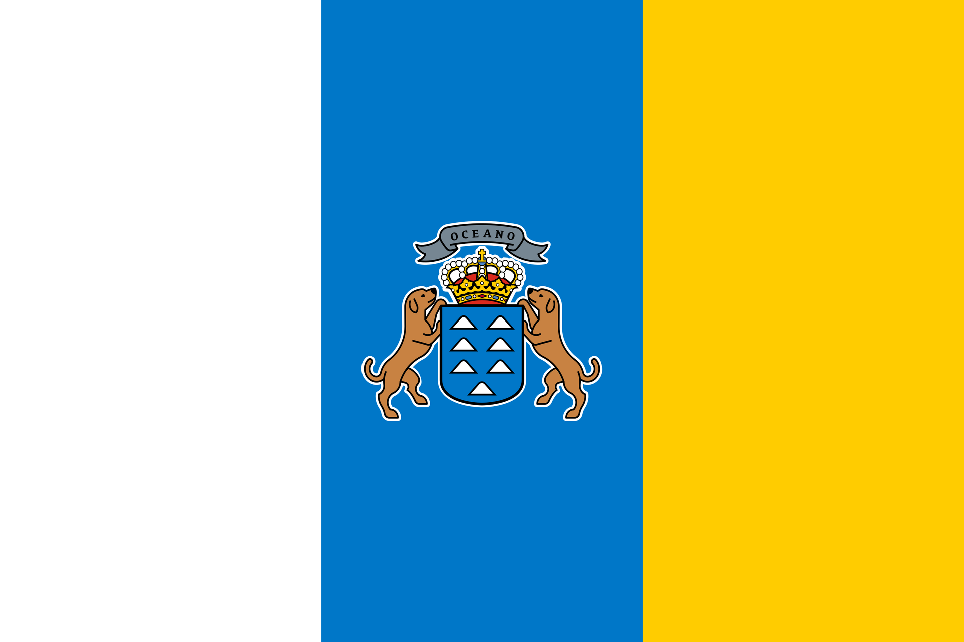 Una bandera azul y amarilla con un escudo de armas.