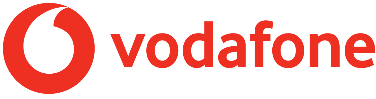 Un logotipo rojo y blanco de Vodafone sobre un fondo blanco.