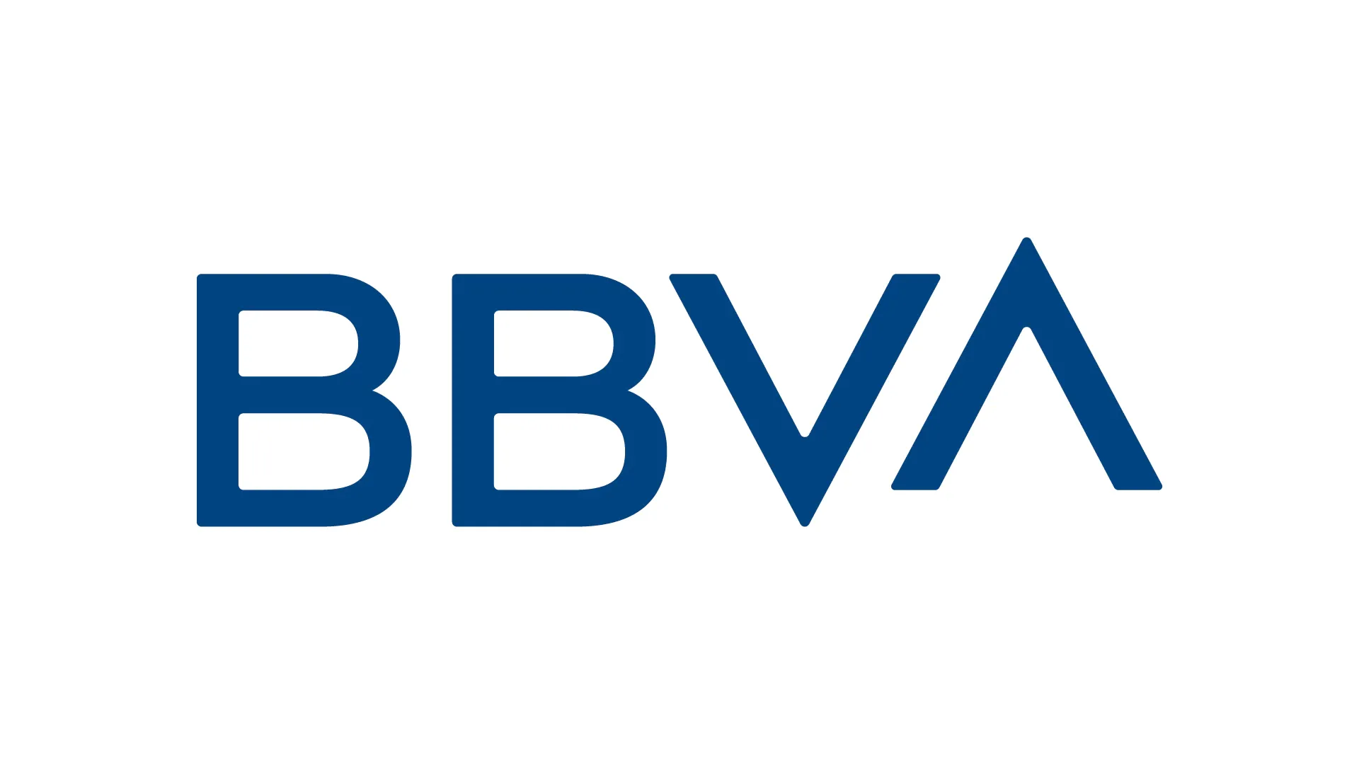 El logotipo de BBVA es azul y blanco sobre un fondo blanco.