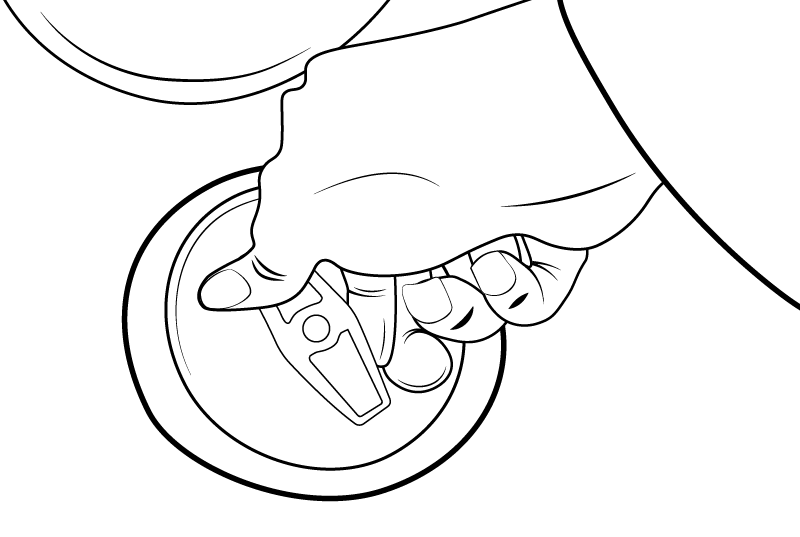 Un dibujo en blanco y negro de una persona soltando el seguro del bote sifónico.