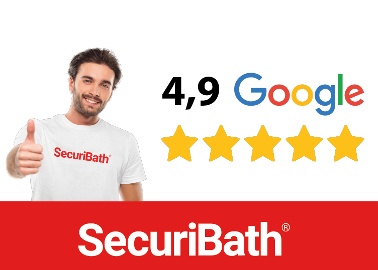 Un hombre levanta el pulgar junto a una reseña de Google.