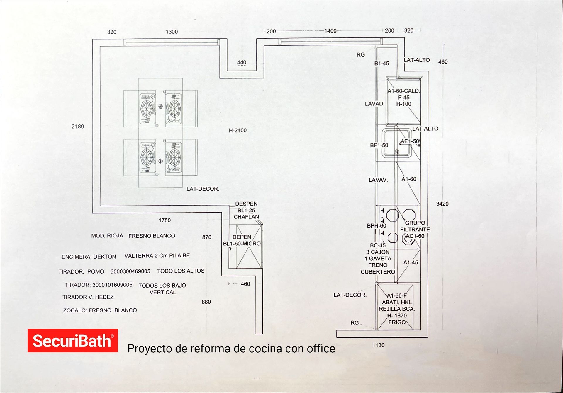 Plano proyecto reforma cocina