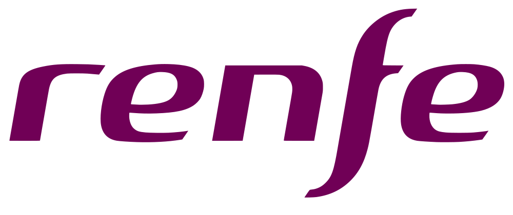 El logotipo de Renfe es de color morado y blanco sobre fondo blanco.