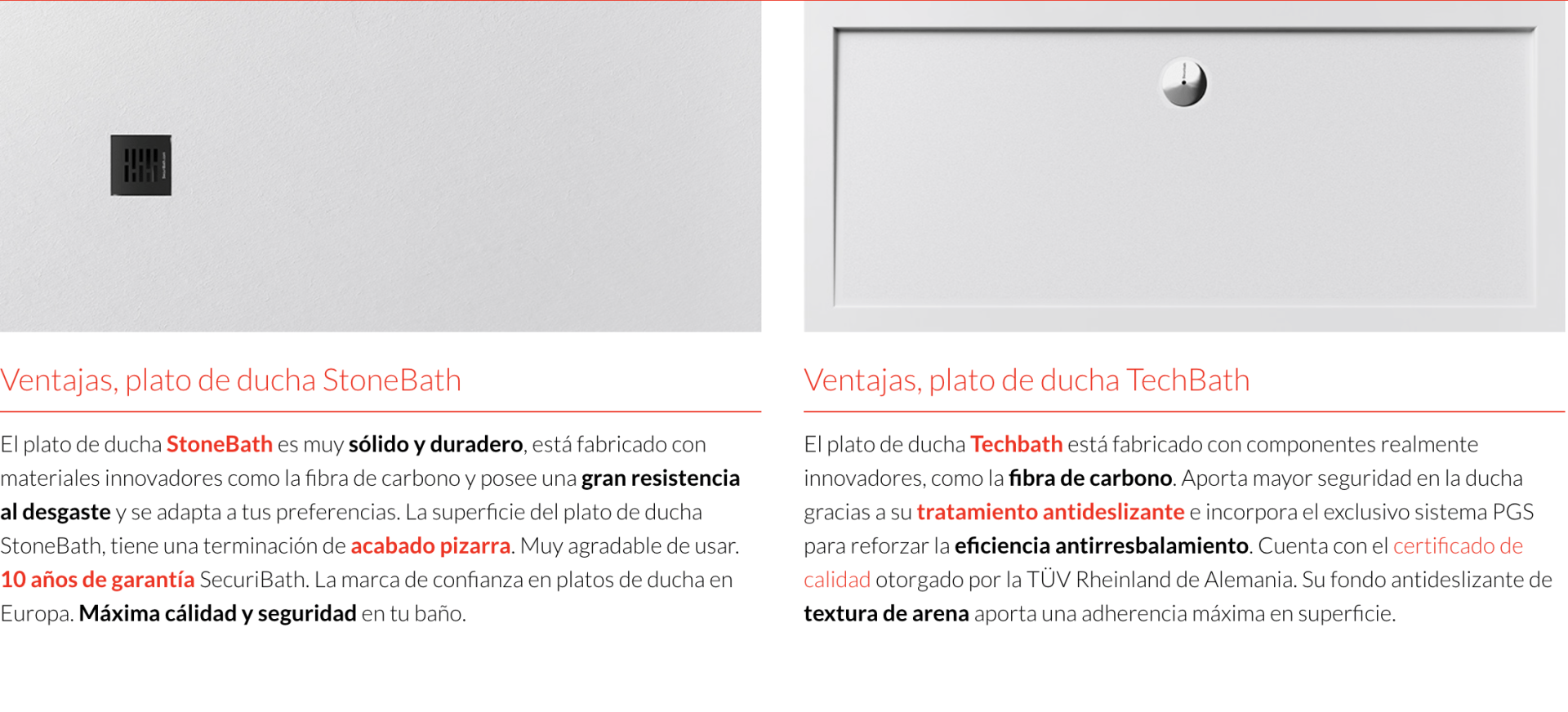 Dos imágenes de platos de ducha blanco