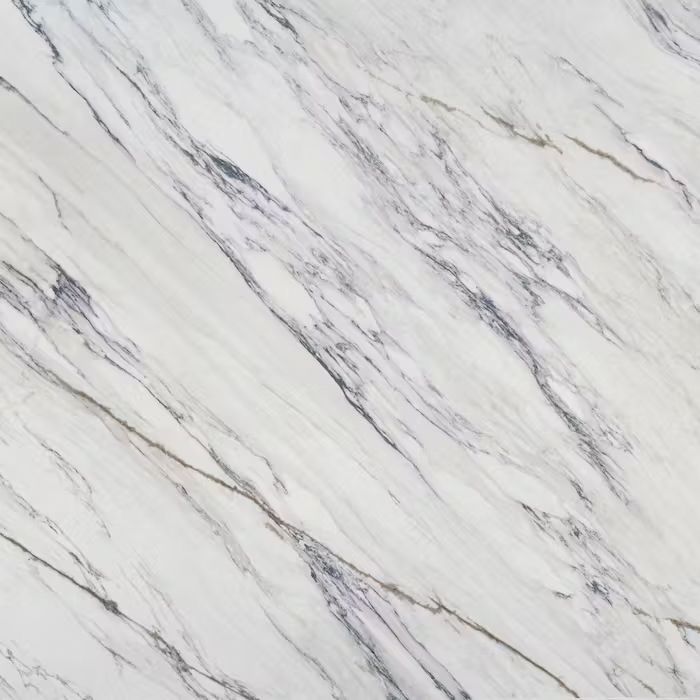 Un primer plano de una baldosa de mármol blanco con vetas grises.