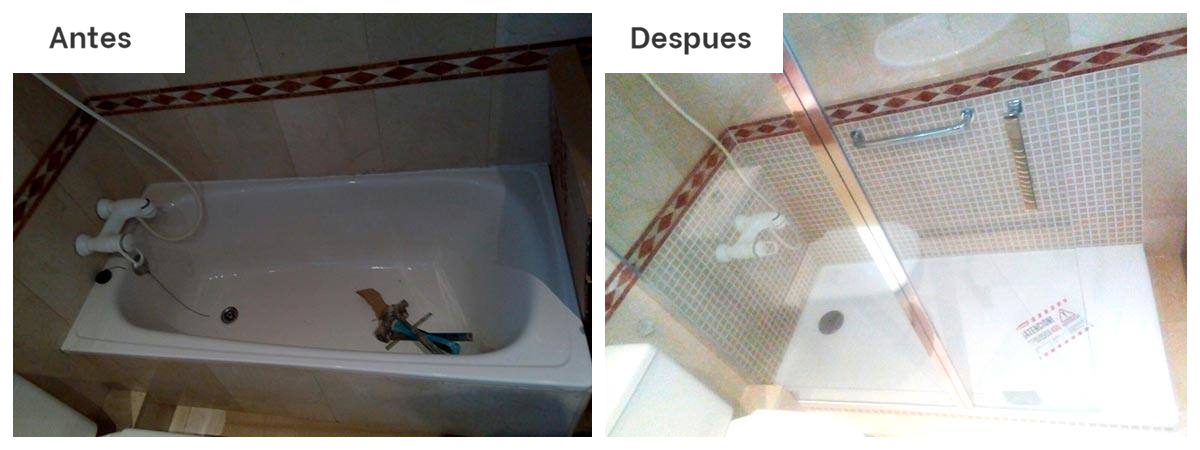 Una foto del antes y el después de una bañera en un baño.
