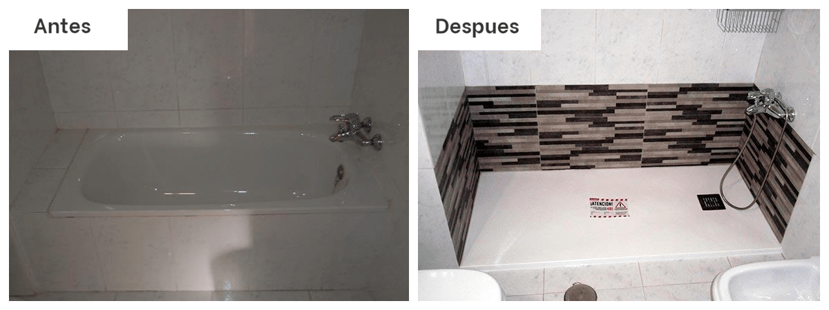 Hay una foto del antes y el después de un baño.