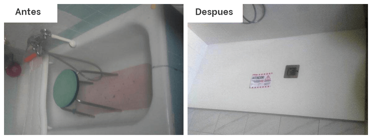 Una foto del antes y el después de un lavabo de baño.
