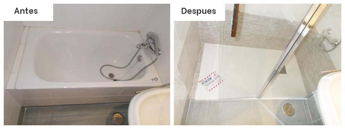 Una foto del antes y el después de un baño con bañera