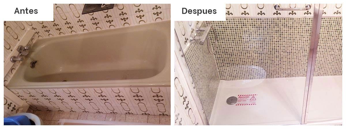 Una foto del antes y el después de una bañera en un baño.