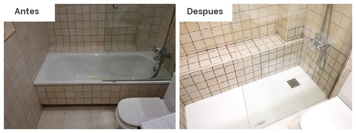 Antes y despues de un cambio de bañera por plato de Securibath en Palma de Mallorca