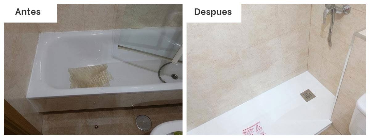 Antes y despues de cambiar bañera por ducha en Cartajena por Securibath