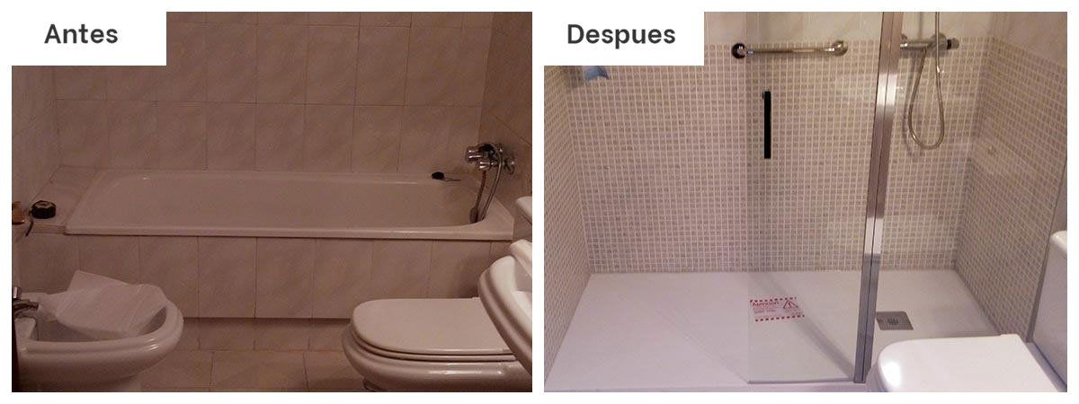 Baño con una bañera en Cartajena y baño con un plato de ducha en Cartagena reformas de Securibath