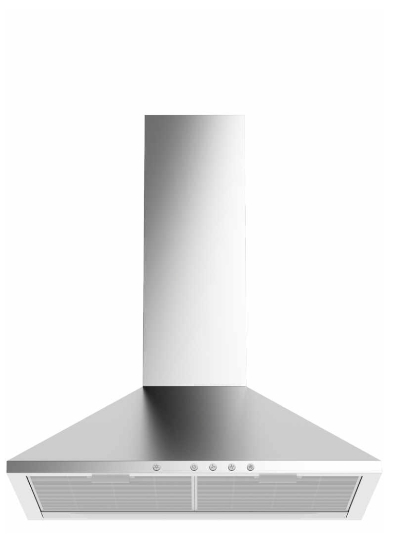 Sobre una superficie blanca hay una campana de acero inoxidable.
