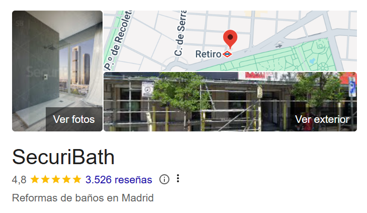 Ficha de SecuriBath: fotos, marcador en el mapa, fachada del edificio y reseñas.