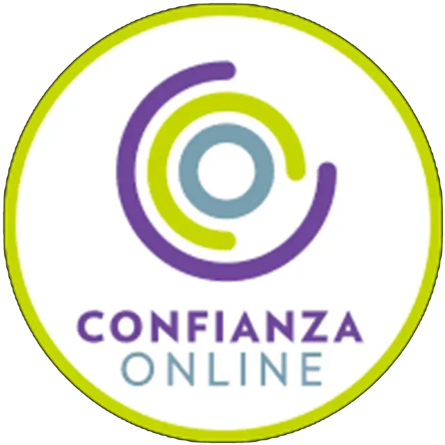 Un círculo morado y verde con las palabras confianza online.