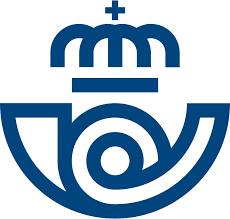 Un logo azul con una corona encima.