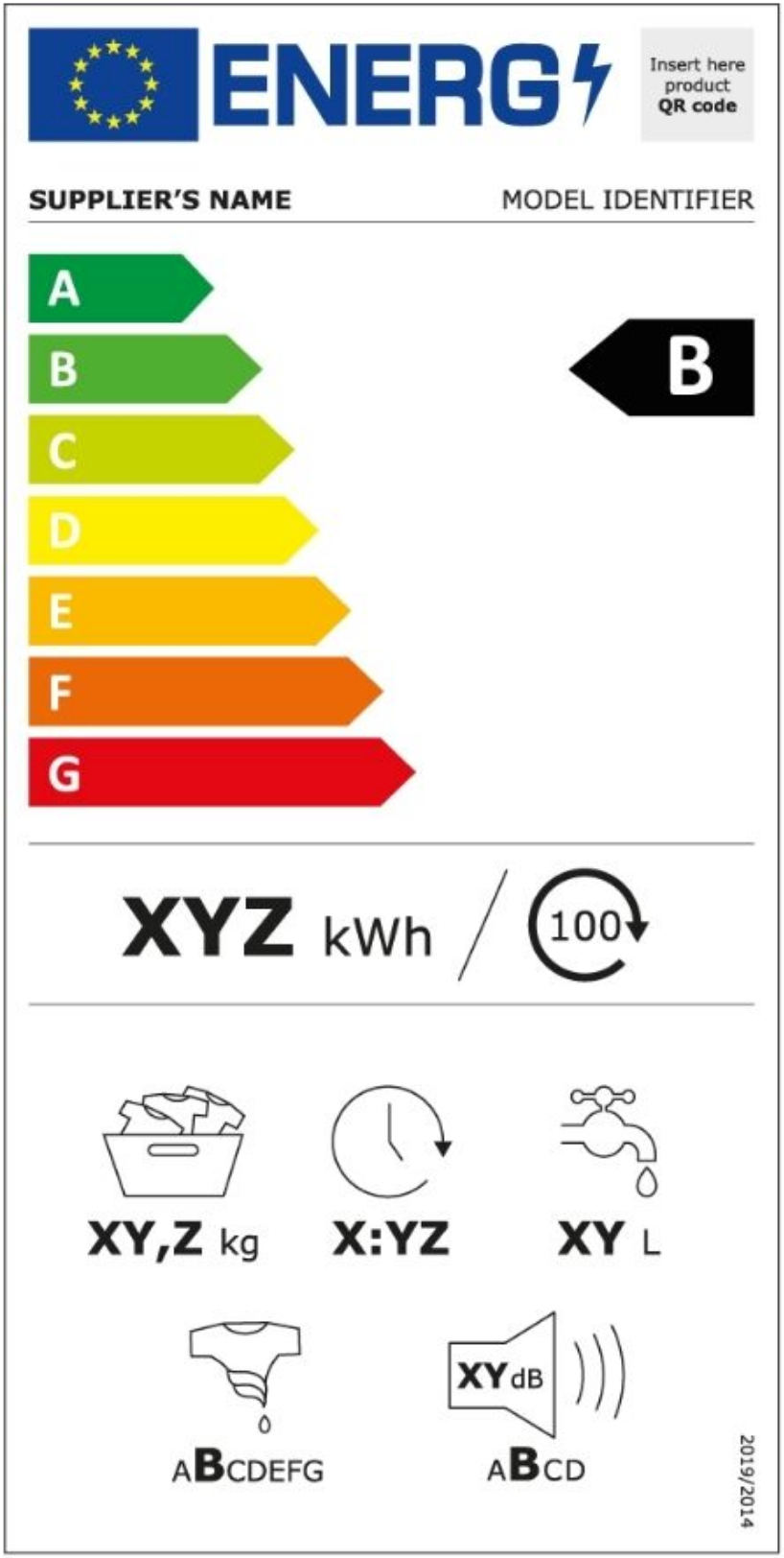 Etiqueta energética para una lavadora con clasificación b