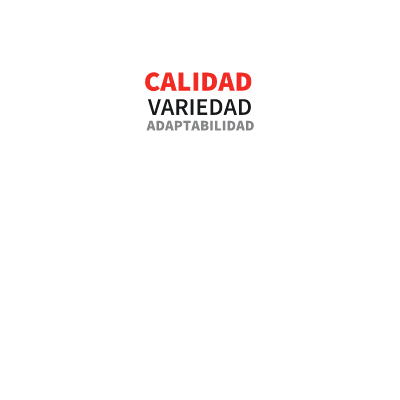 Un fondo blanco con texto rojo que dice calidad variedad adaptabilidad.