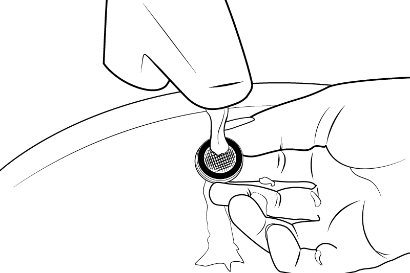 Un dibujo en blanco y negro de una persona lavando el filtro del grifo lavabo.