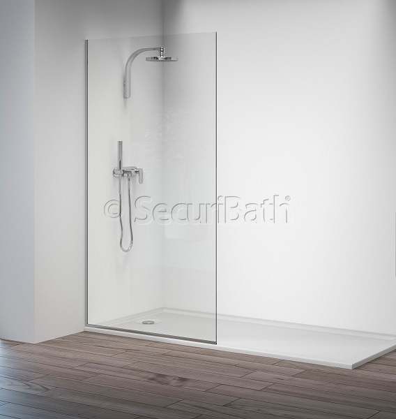 Una ducha con puerta de cristal y cabezal de ducha.
