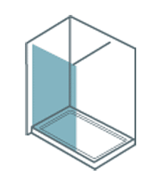 Un dibujo de una cabina de ducha con puerta de ducha.