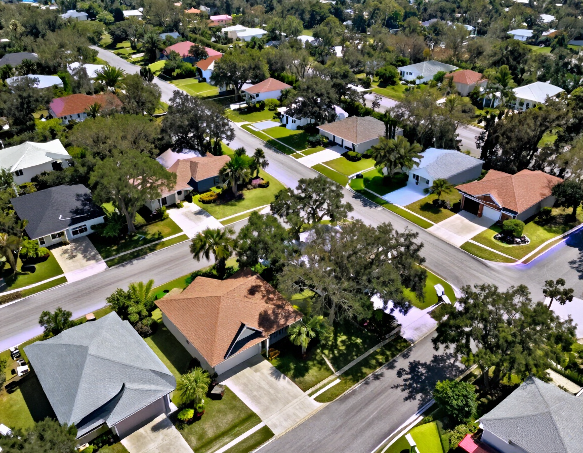 Aerial view of Milton rooftops