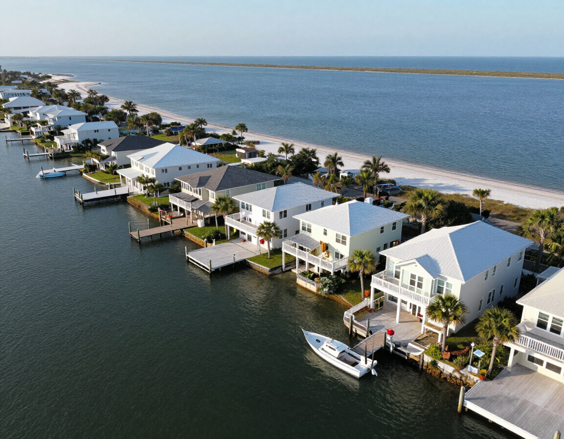 Aerial view of Gulf Breeze waterfront homes