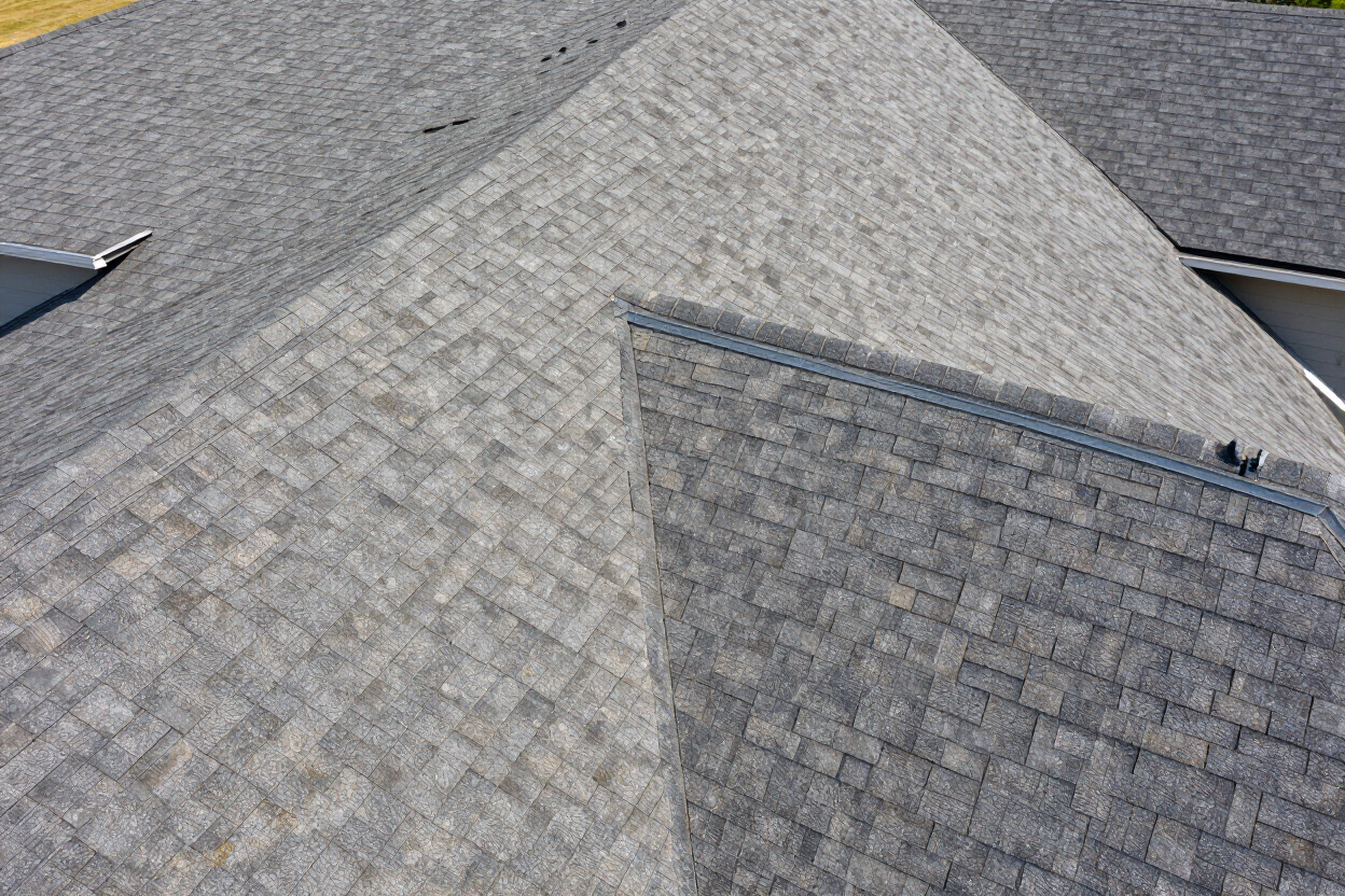 Aerial view of an architectural shingle roof