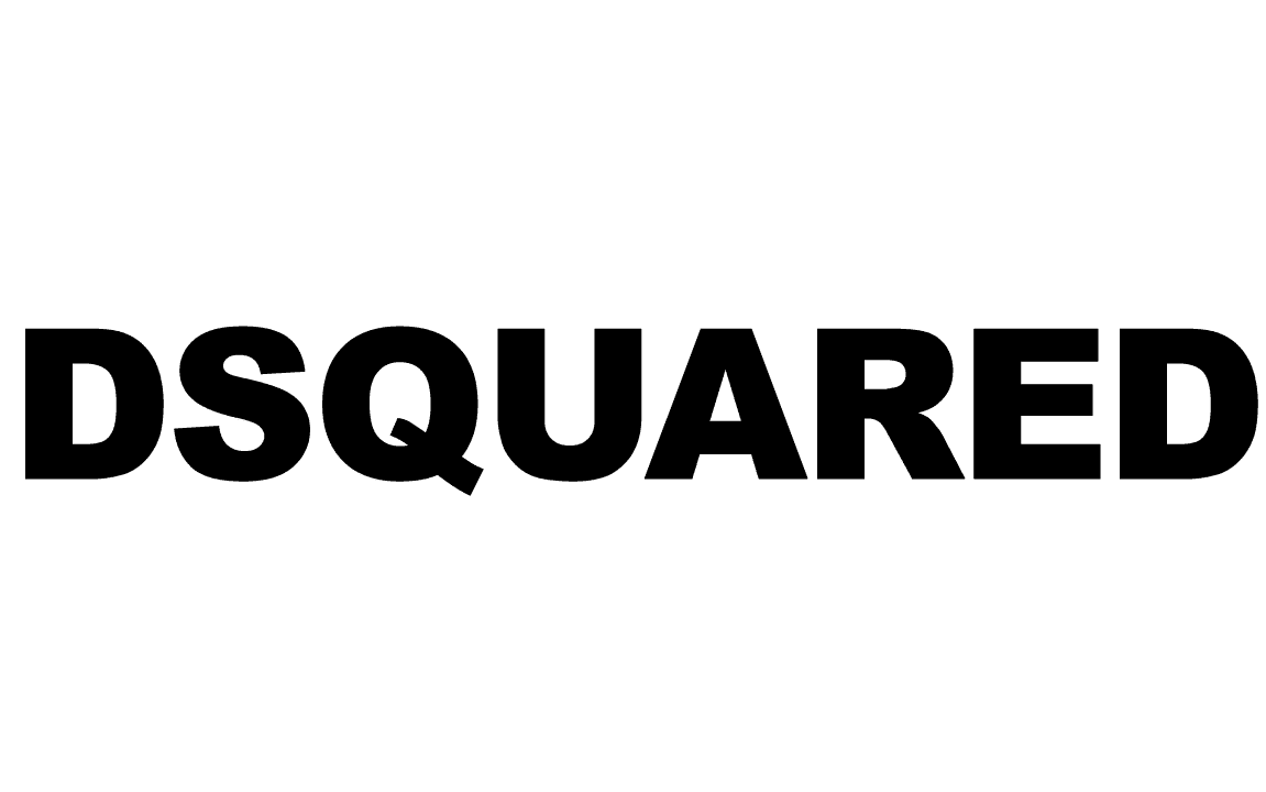 Logo DSQUARED in grassetto, carattere sans-serif nero su sfondo bianco.