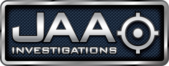A logo for jaa investigations on a blue background