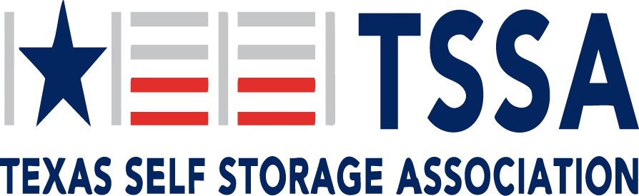 Texas Self Storage Association logo with blue star and red-gray stripes beside TSSA text