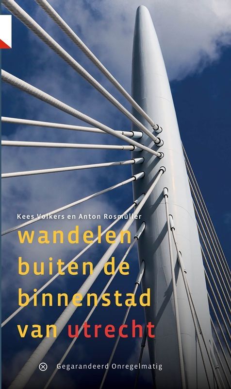 Book cover: White bridge pylon and cables against blue sky; text in Dutch: