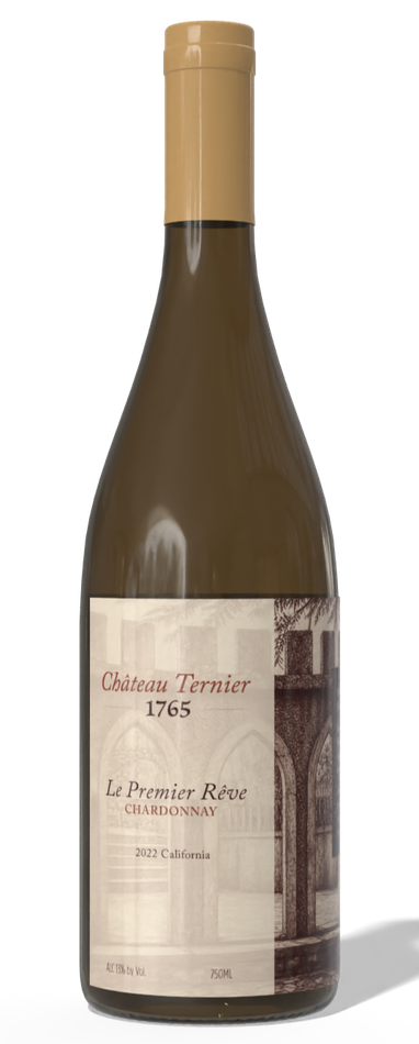 Bottle of Châteauneuf-du-Pape wine with beige label and gold cap on white background