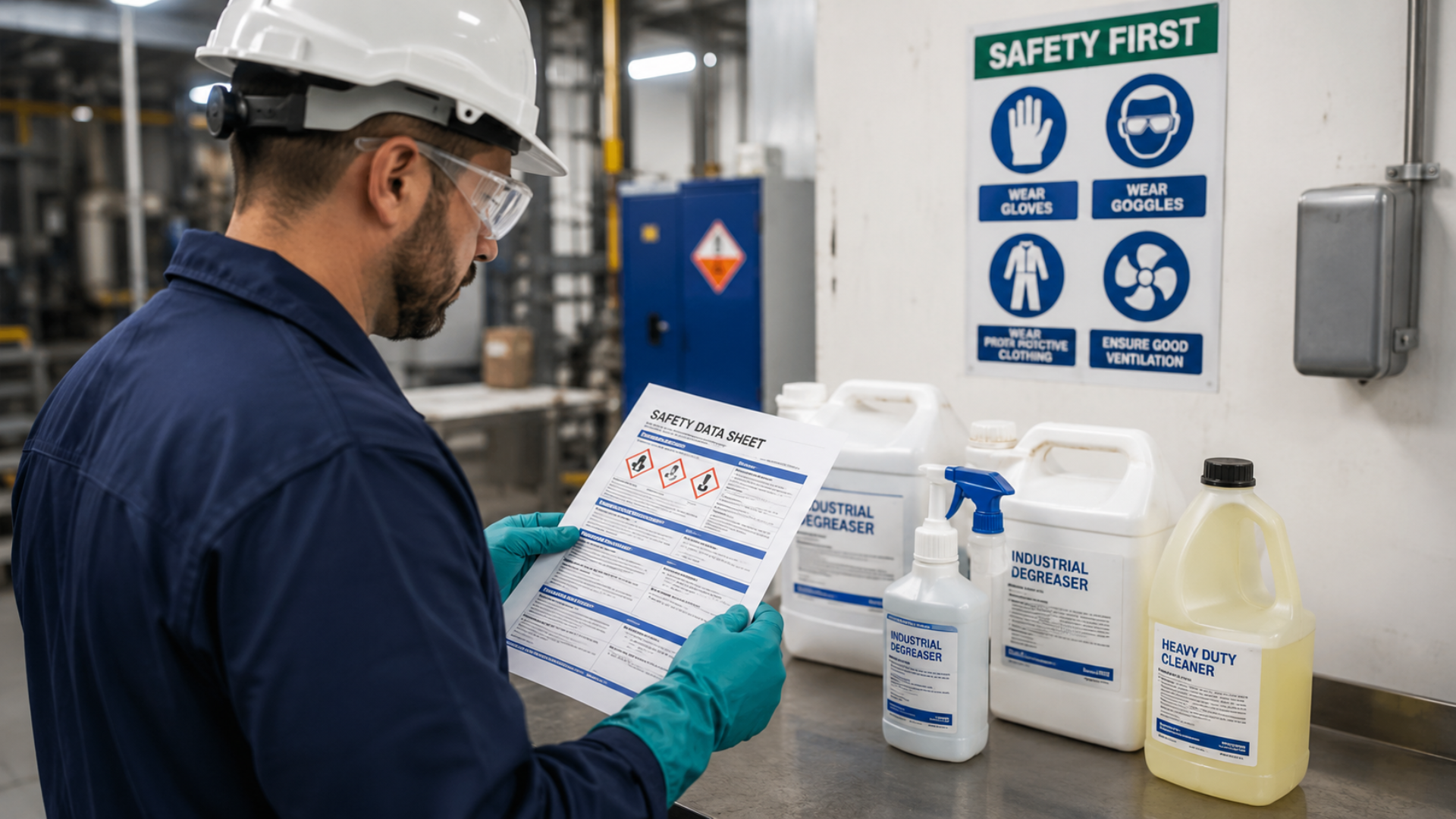 man evaluating cleaning solutions for worker safety