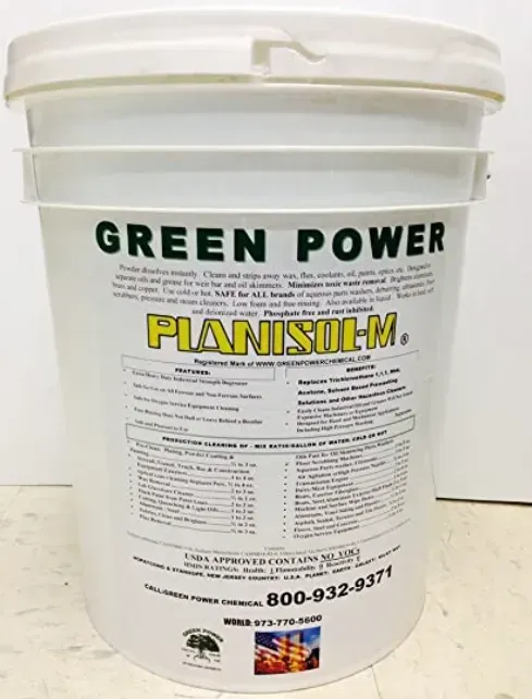 A 5 gallon bucket of green power planisol-m