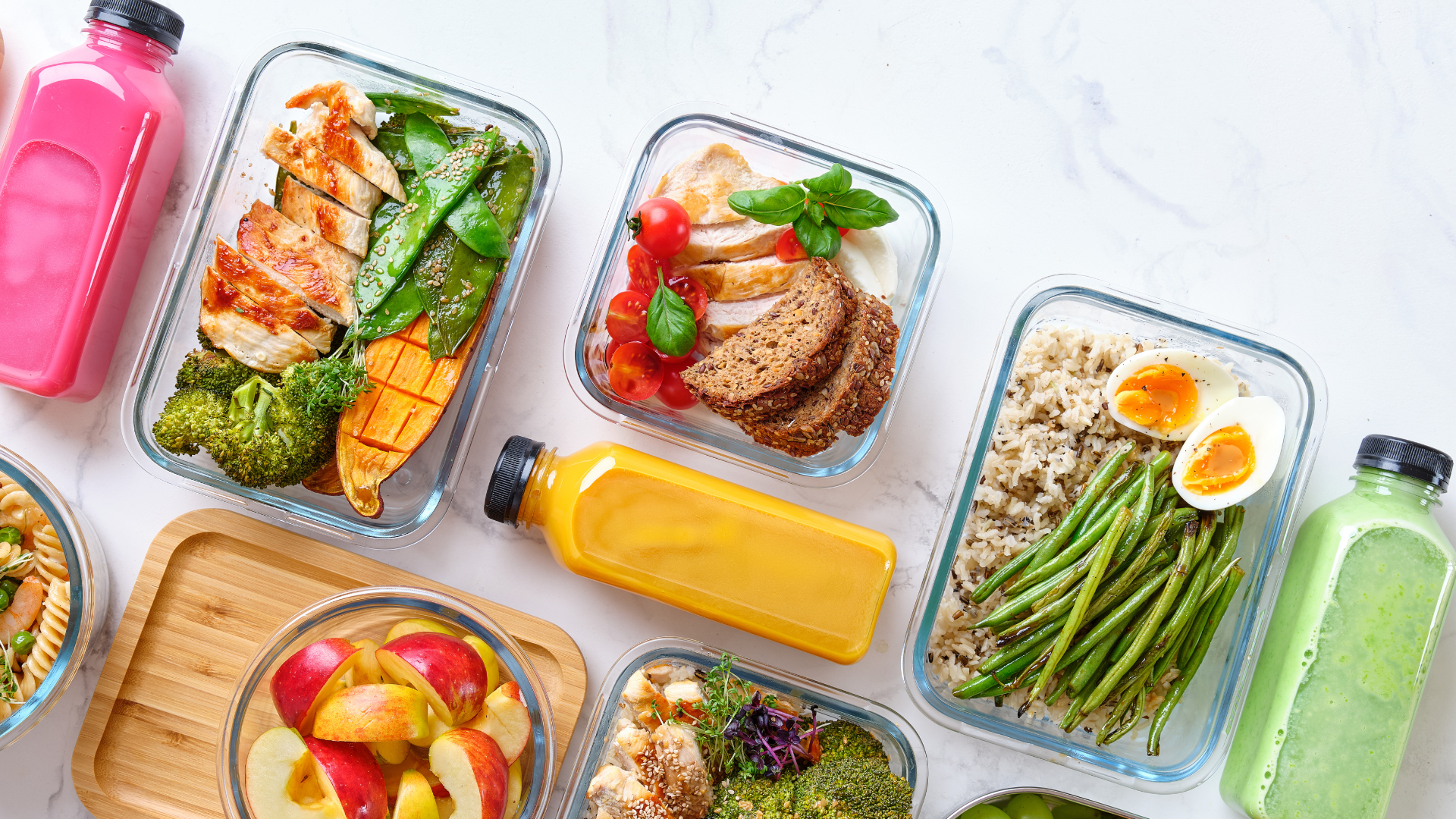 There are many different types of food in the containers.