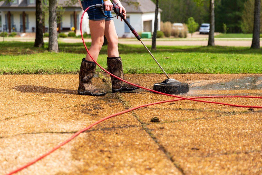 photo of a person using a power washer