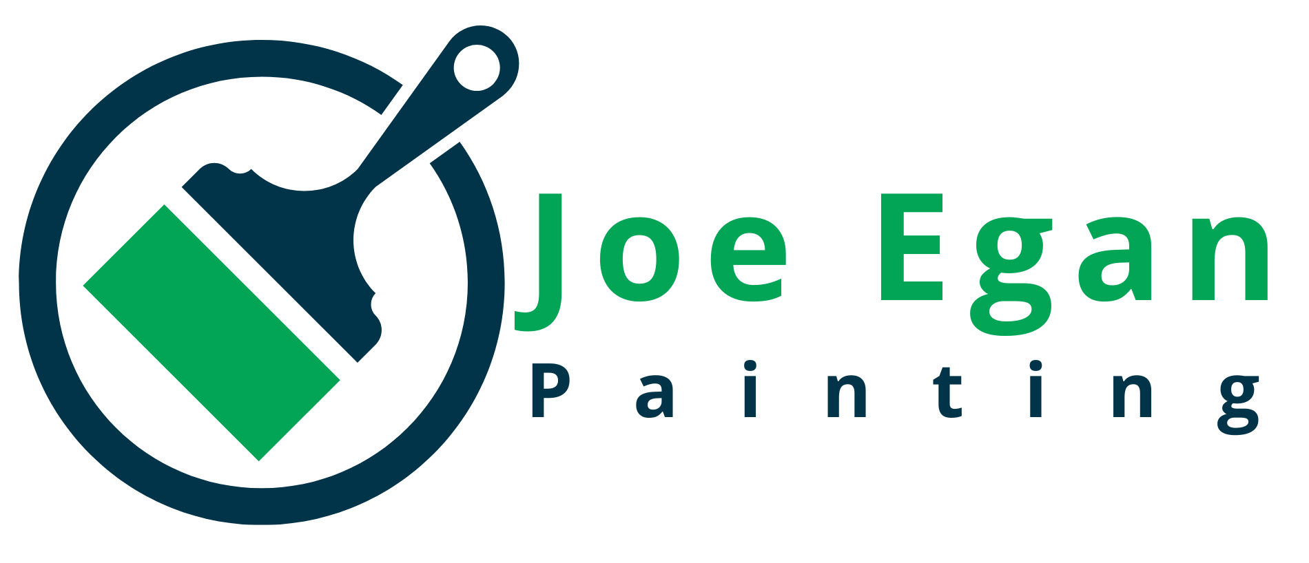 The logo for joe egan painting shows a brush and a green square.