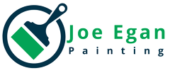 The logo for joe egan painting shows a brush and a green square.