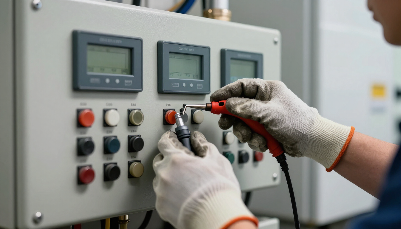 Técnico revisando sistema de calefacción y agua caliente