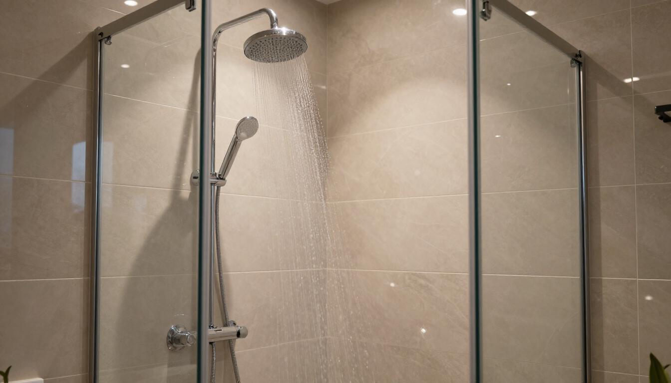 Ducha con excelente presión de agua caliente en baño moderno