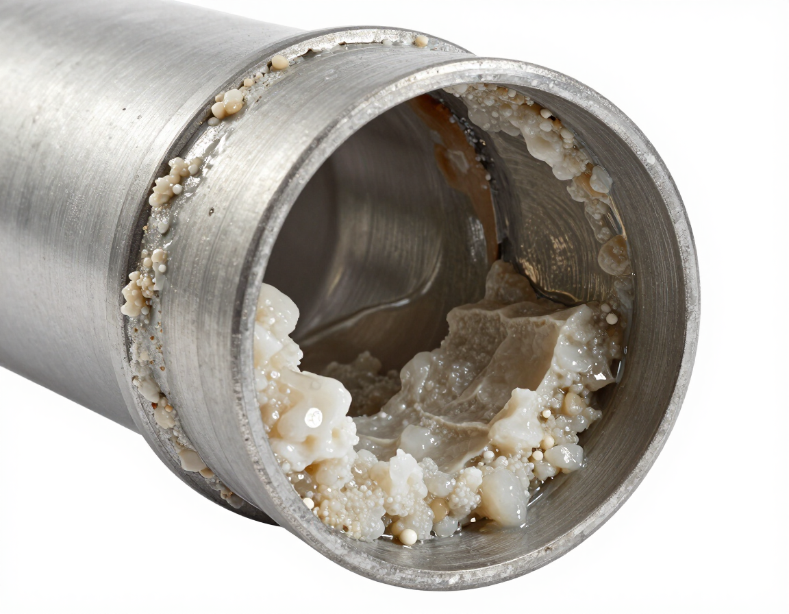 Tubería obstruida por acumulación de sarro y minerales
